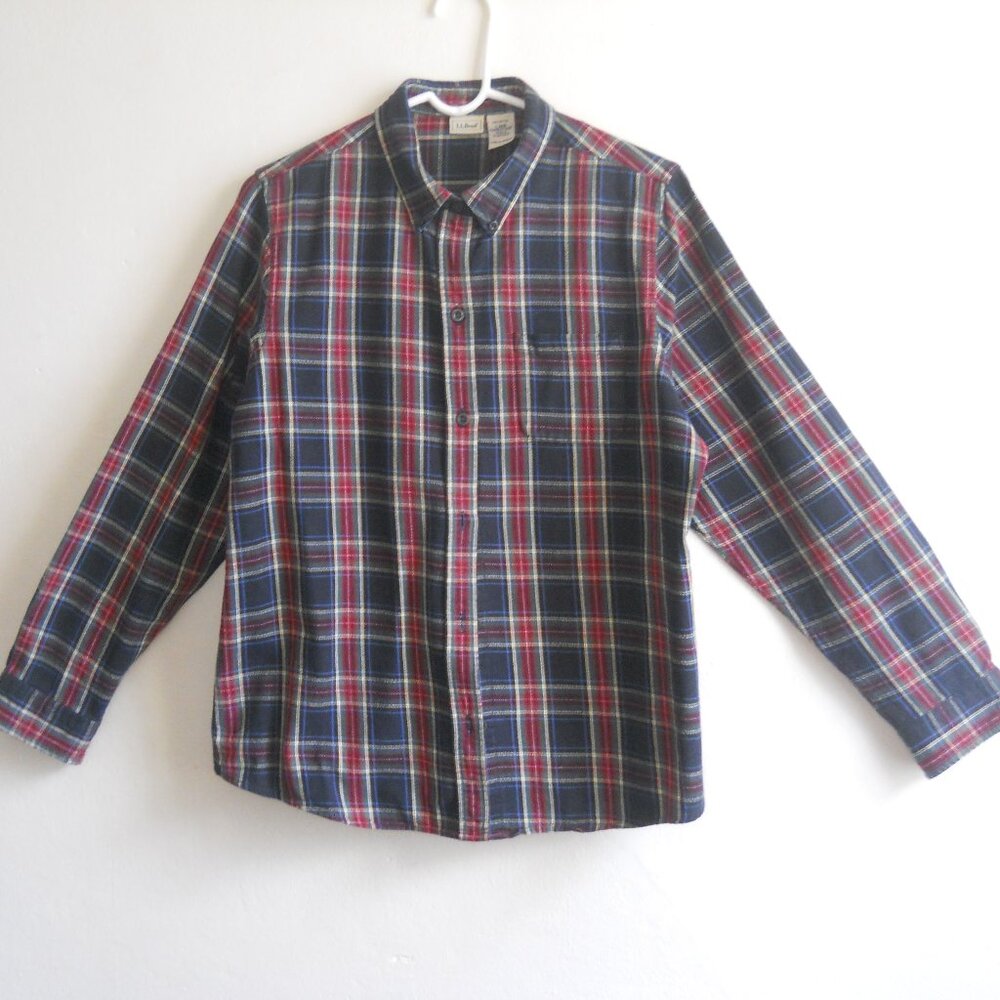 LL Bean Flannel Shirt, Women's L, Black/Red/Green/White Plaid